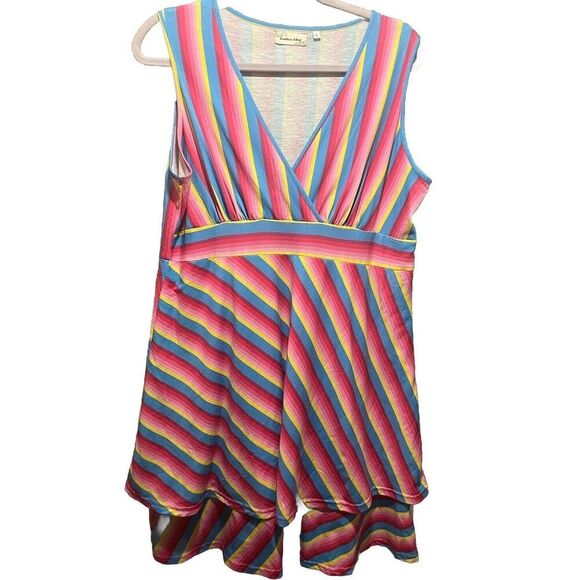 Southern Stitch Fit and Flare Tiered Dress Size Large Rainbow Striped Pride - Picture 1 of 4